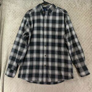 Nob Hill Mens Medium Button Down Shirt Gray Plaid Long Sleeve Cotton Blend